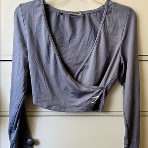 Gymshark Ballet Wrap 3/4 Sleeve Crop Top Steel Blue- Medium